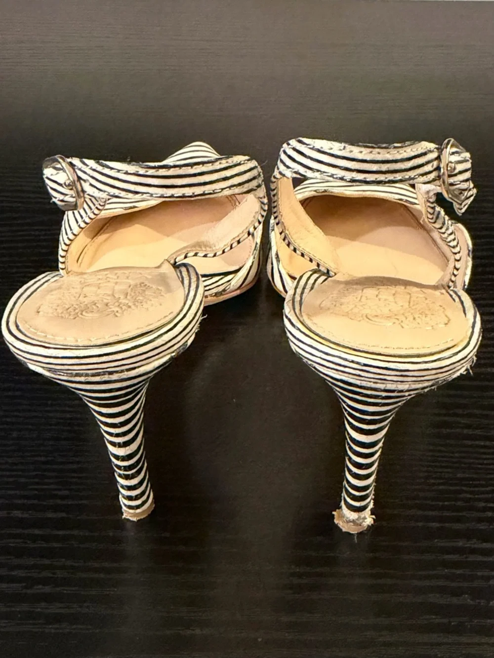 Vince Camuto Barlowe Striped Leather Slingback Heels - Picture 8 of 14